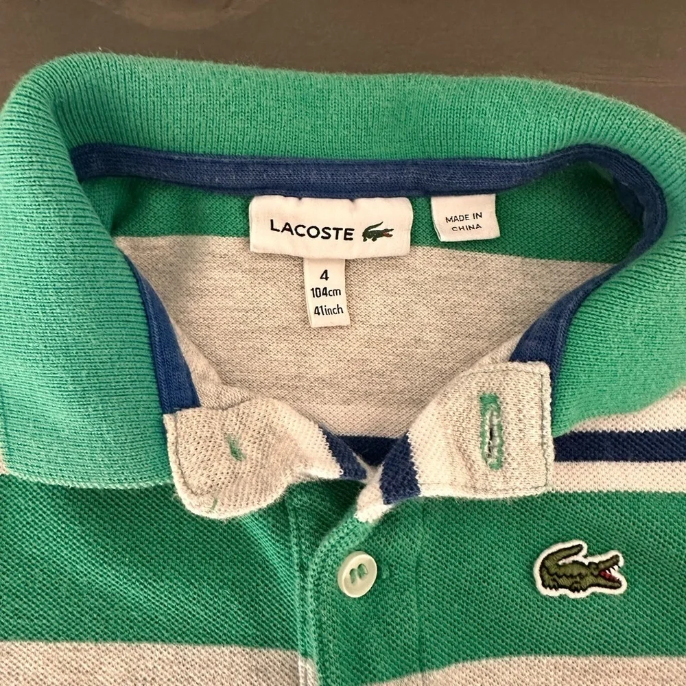 Lacoste Kids Polo in Green and Gray Stripes